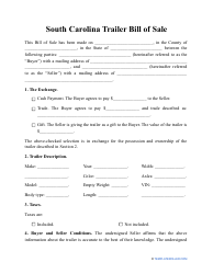 Document preview: Trailer Bill of Sale Template - South Carolina