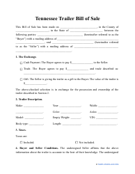 Document preview: Trailer Bill of Sale Template - Tennessee