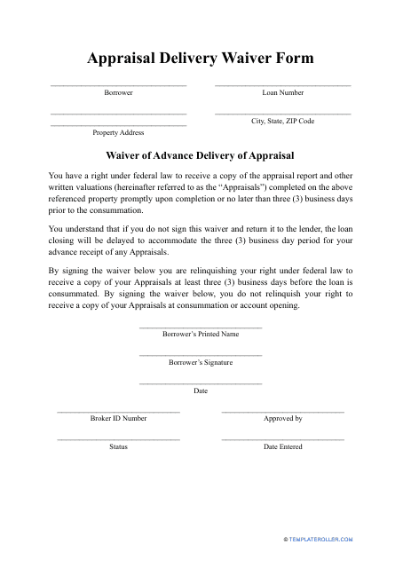 Appraisal Delivery Waiver Form
