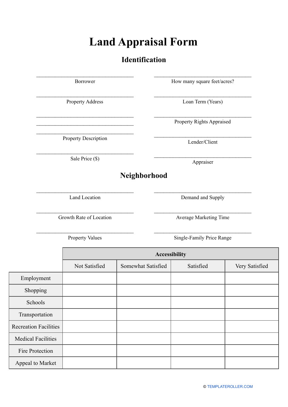 Land Appraisal Form, Page 1