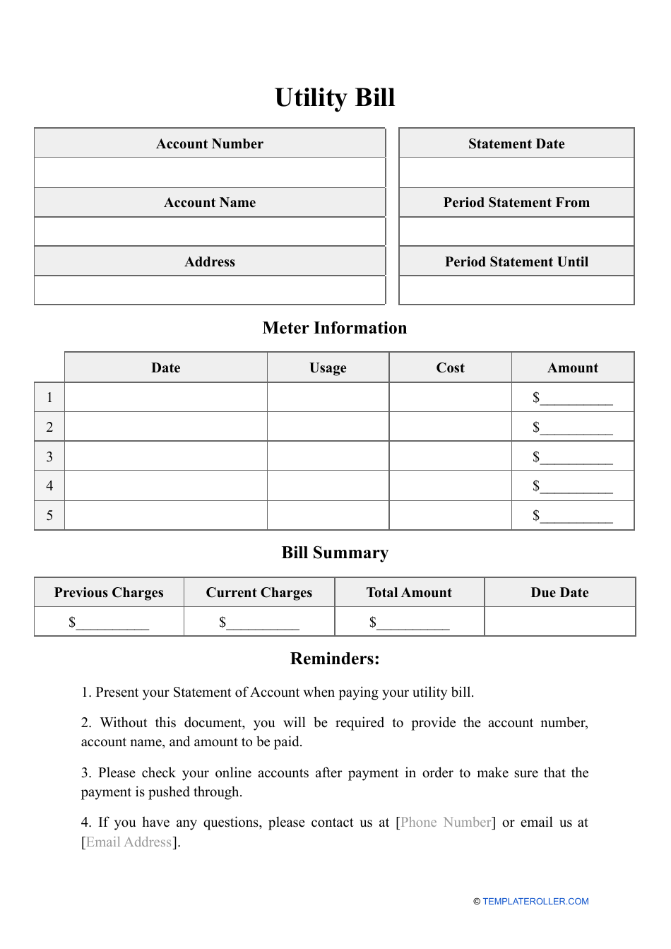 Utility Bill Template, Page 1