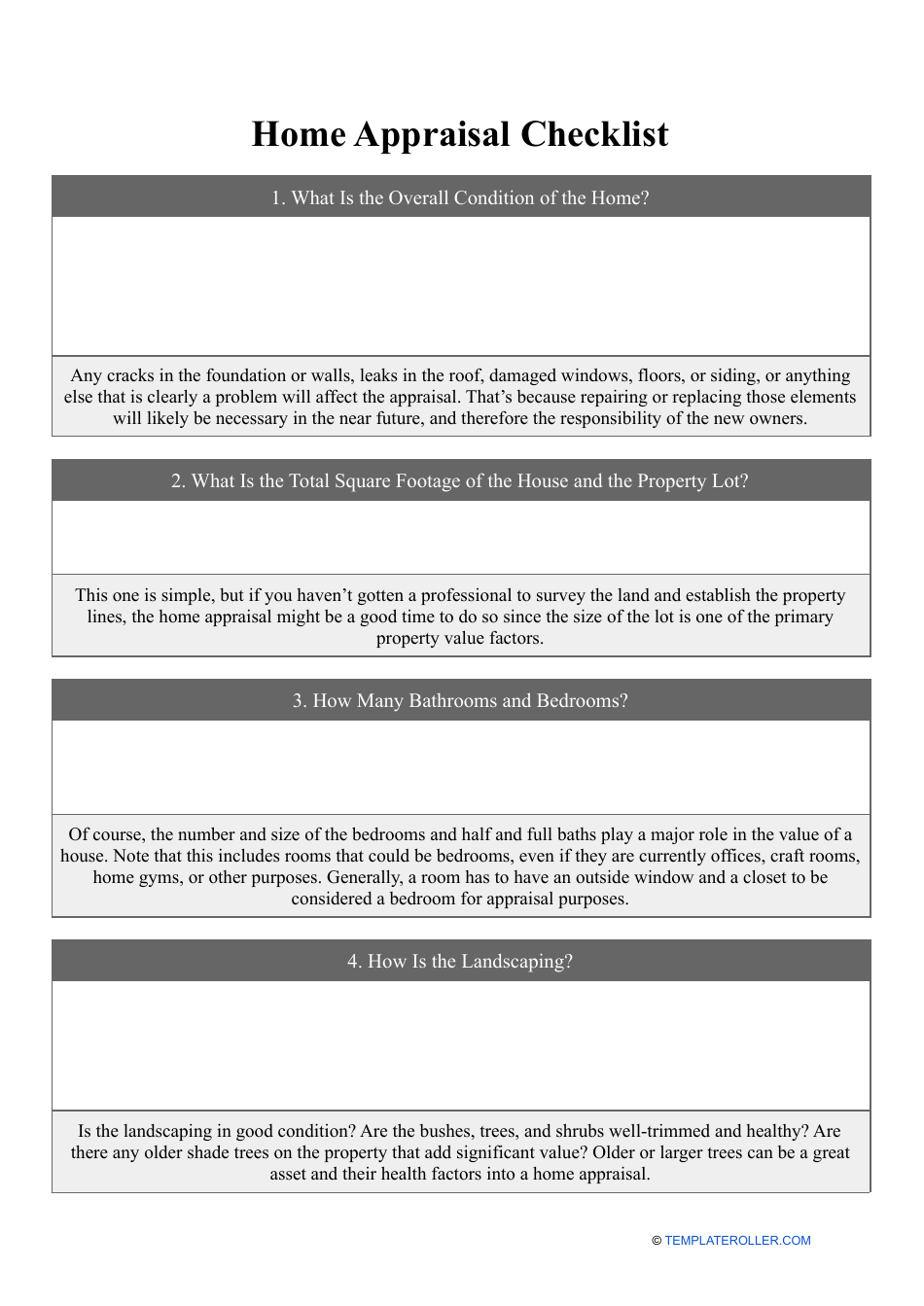 Home Appraisal Checklist - Fill Out, Sign Online and Download PDF ...