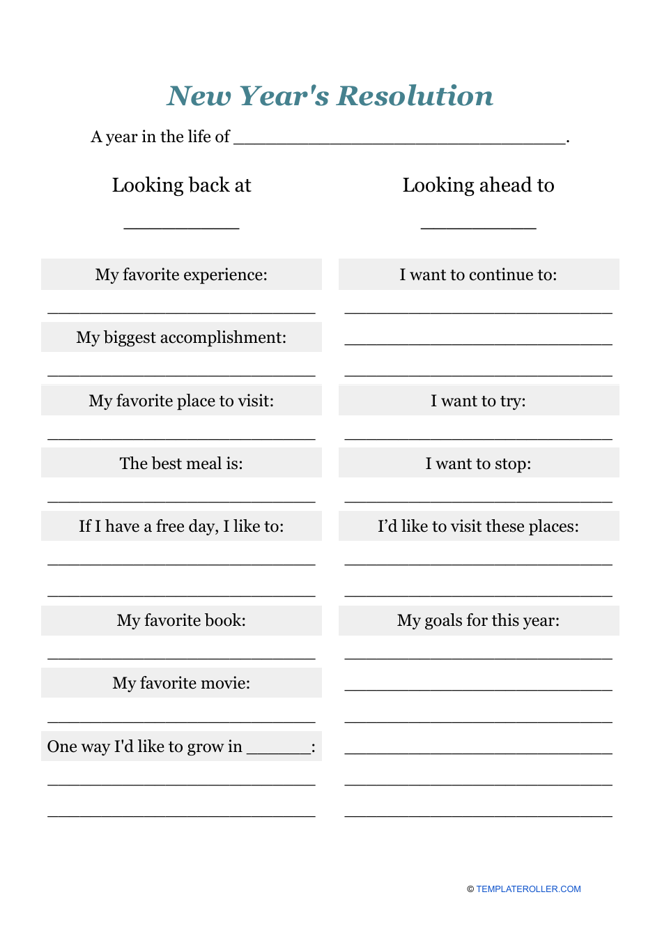 New Year's Resolution Template Lines Download Printable PDF