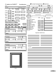 Document preview: Pathfinder Character Sheet With Animal Companion/Familiar
