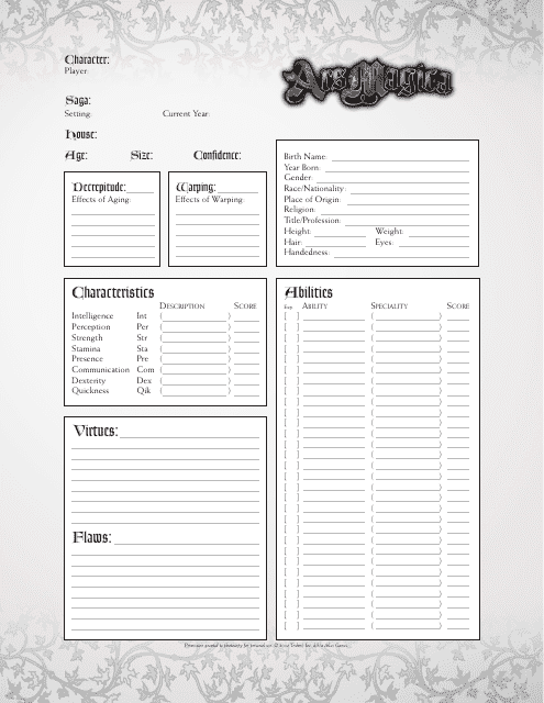 Ars Magica Fifth Edition Character Sheet
