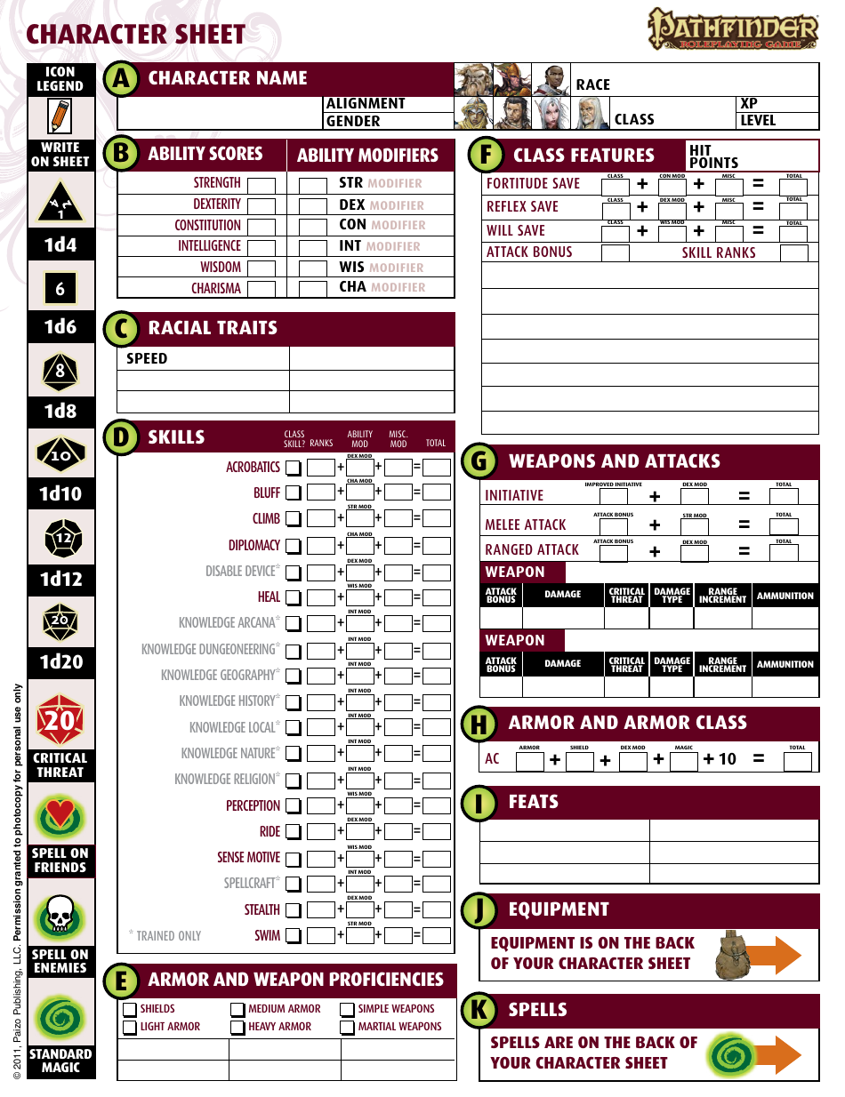 Pathfinder Character Sheet - Red-Green Image Preview