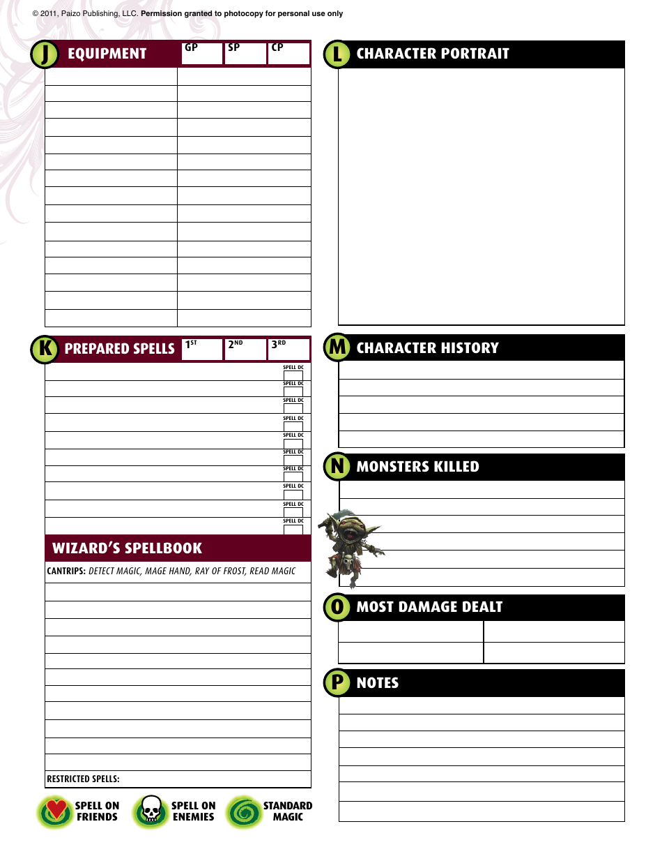 Pathfinder Character Sheet - Red-Green, Page 2