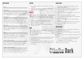 Document preview: Cthulhu Dark Character Sheet