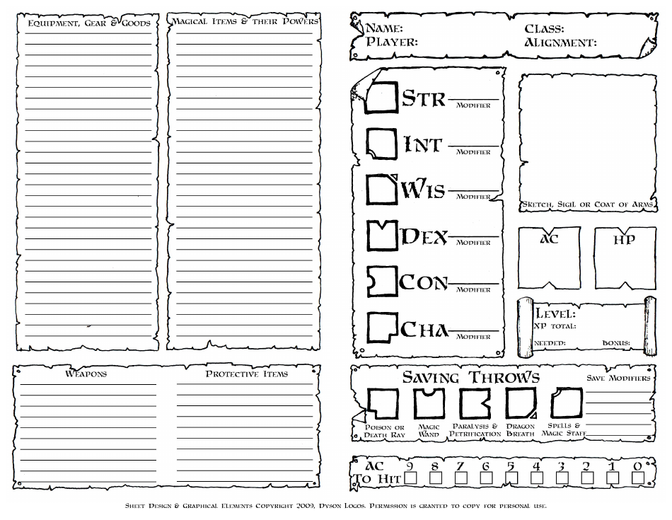 Rpg Character Sheet With Inventory Tracking Sheet Download Printable ...