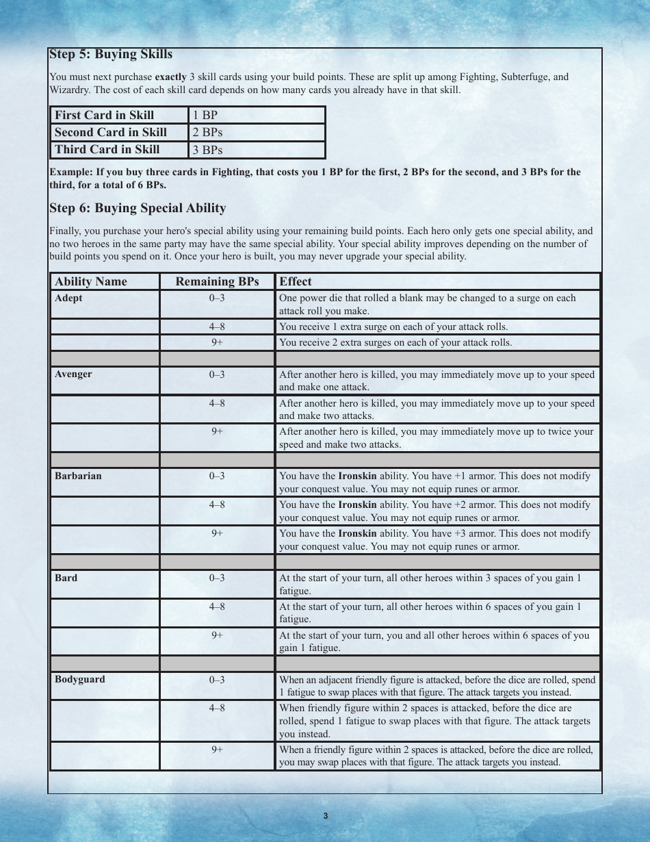Descent Character Sheet - Journeys in the Dark  the Road to Legend, Page 3