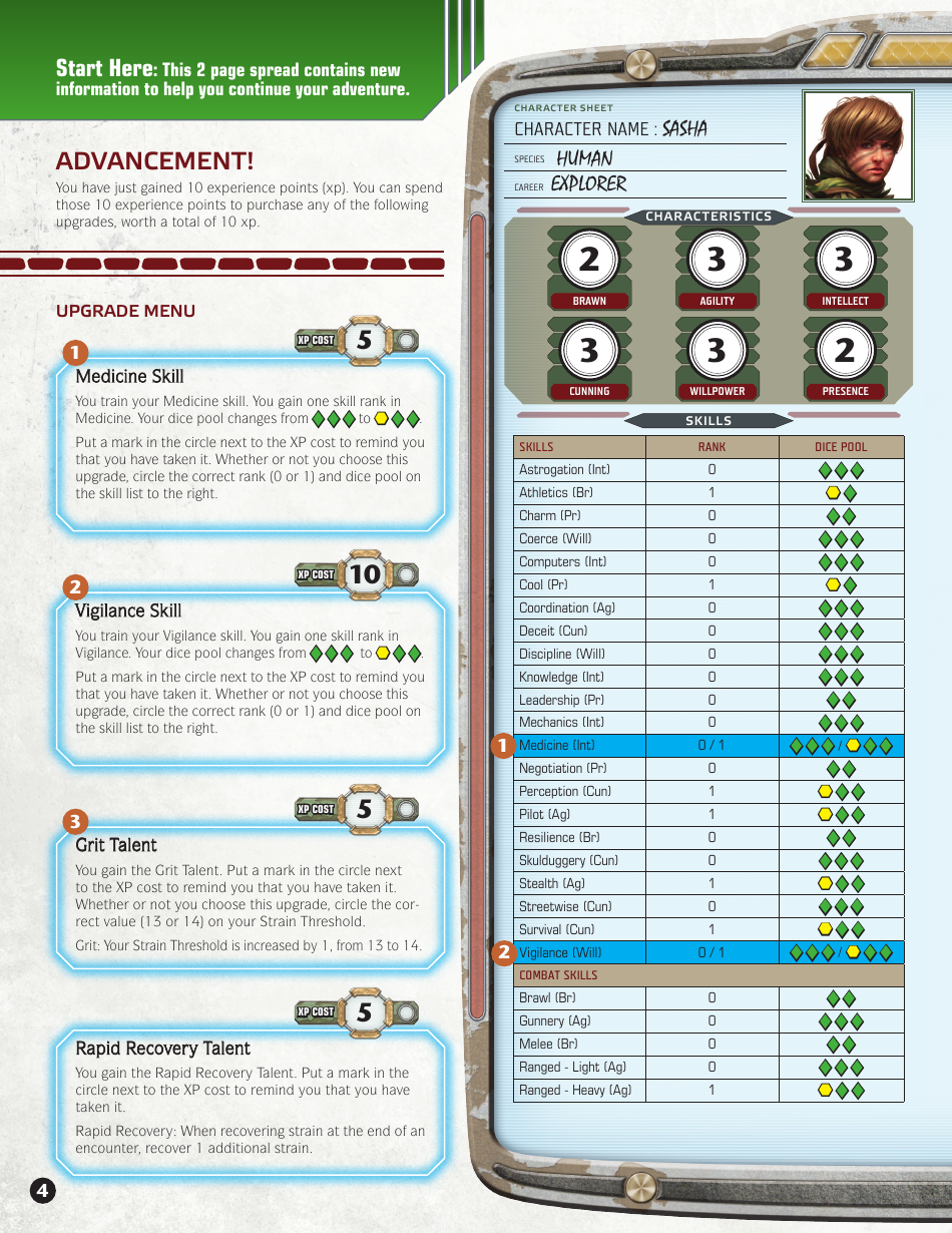 Star Wars: Edge of the Empire Sasha Explorer Character Sheet, Page 4