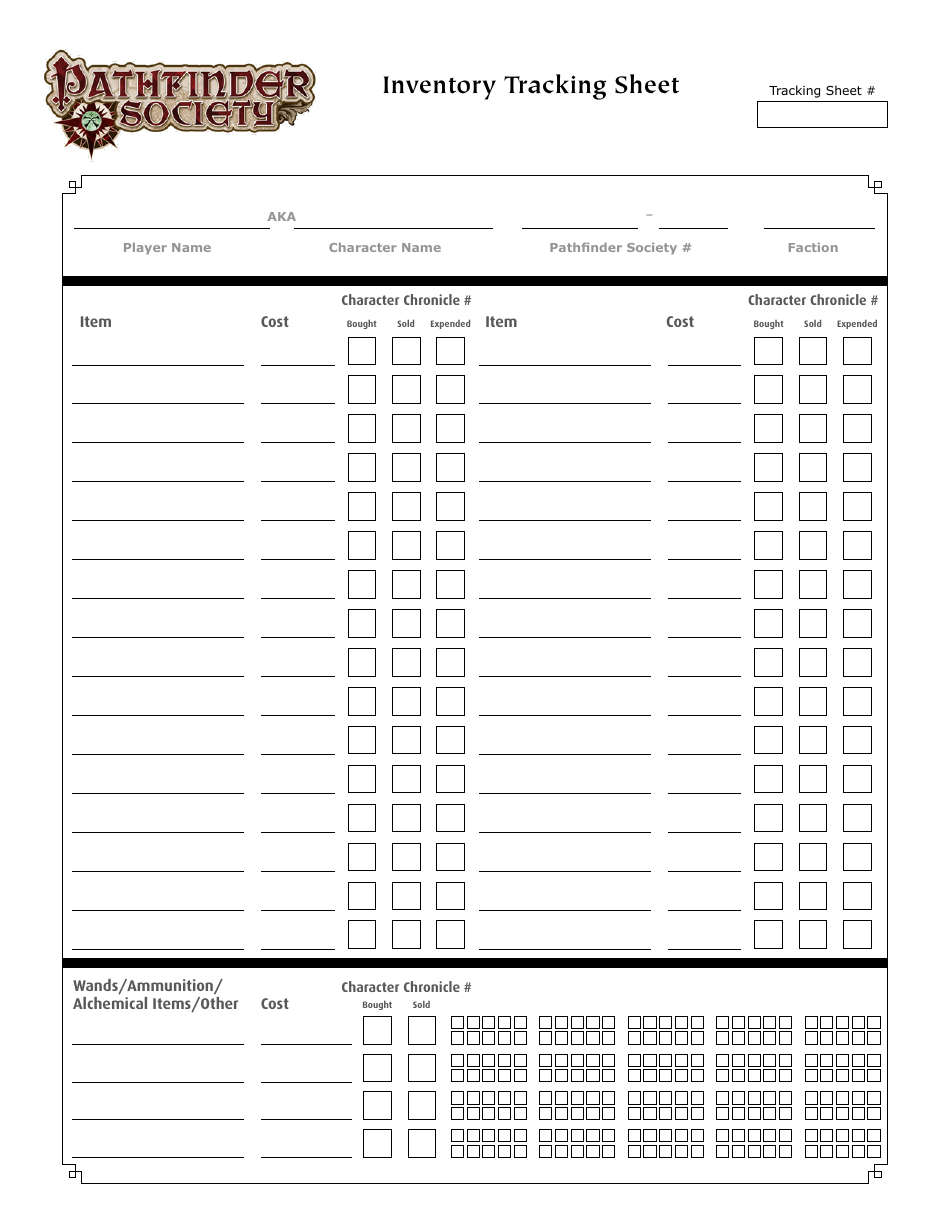 Pathfinder society inventory tracking sheet download printable pdf