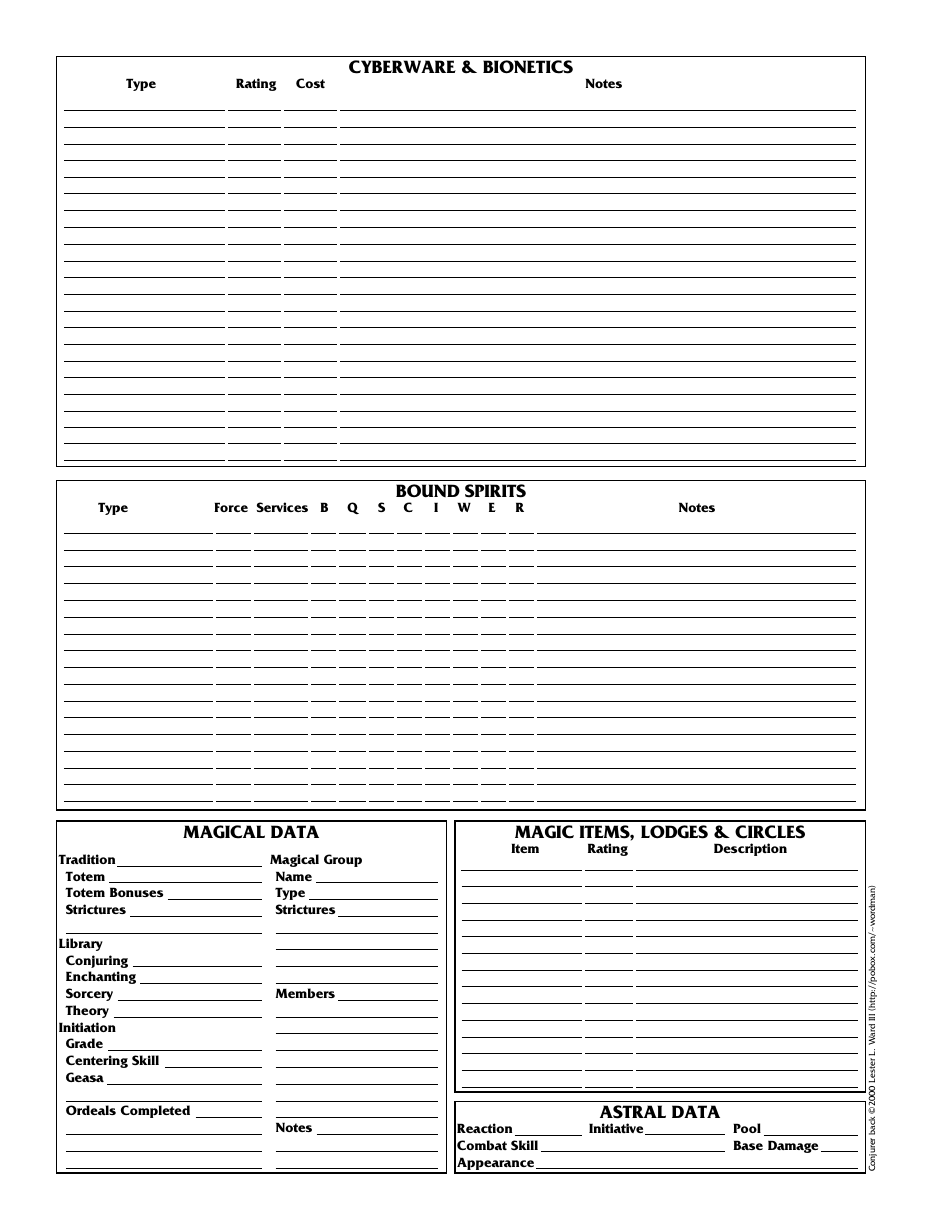 Shadowrun 3.1 Character Sheets, Page 13