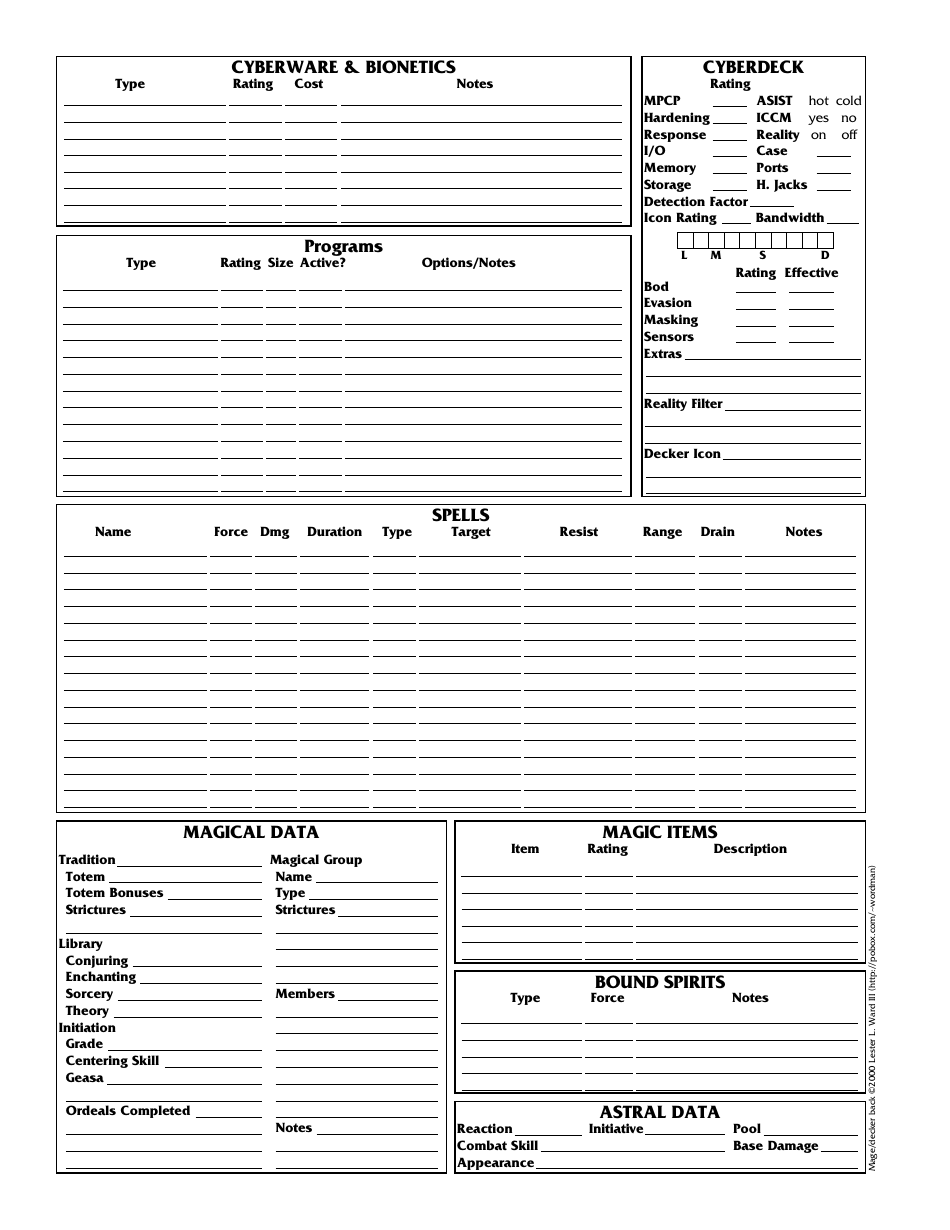 Shadowrun 3.1 Character Sheets, Page 14