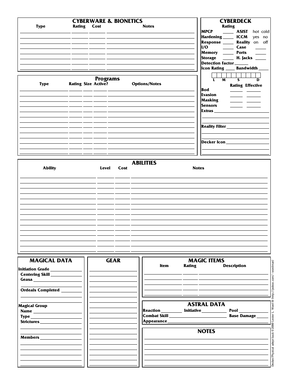 Shadowrun 3.1 Character Sheets, Page 15
