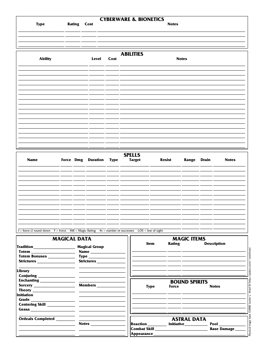 Shadowrun 3.1 Character Sheets Download Printable PDF | Templateroller