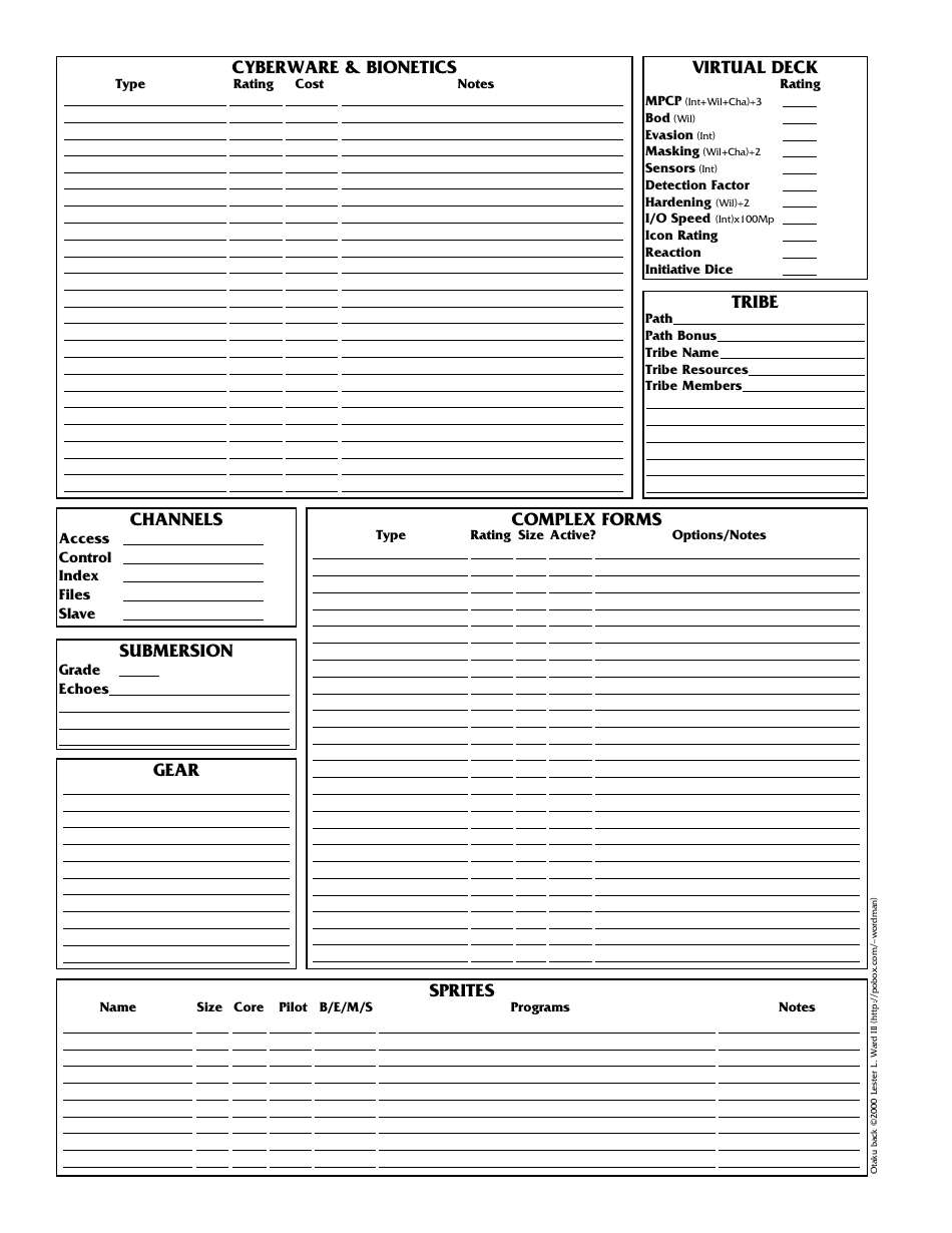 Shadowrun 3.1 Character Sheets, Page 26
