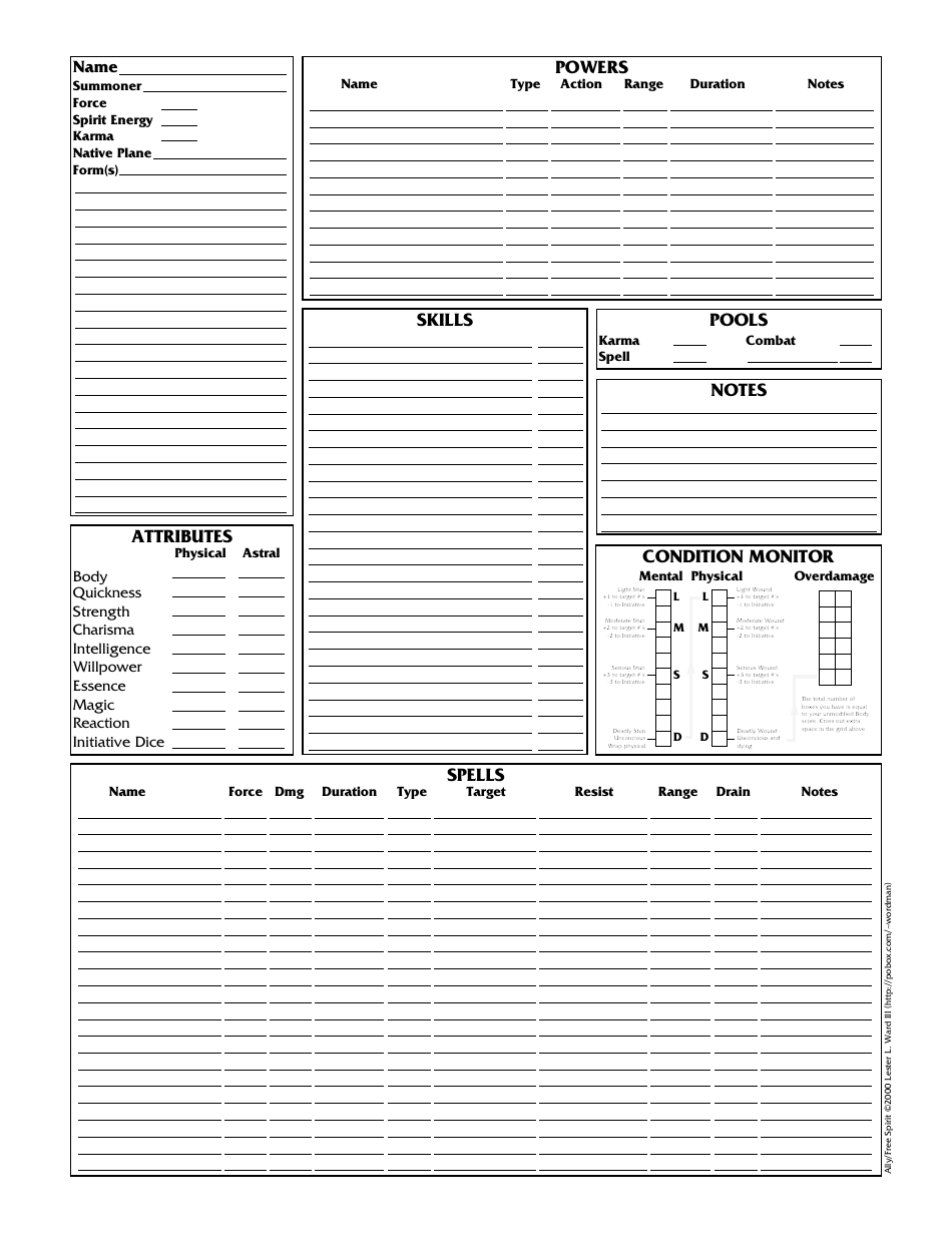 Shadowrun 3.1 Character Sheets, Page 35