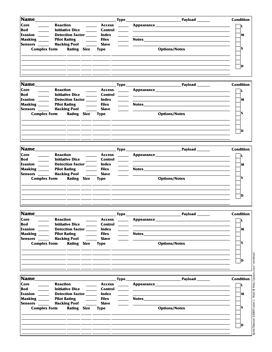 Shadowrun 3.1 Character Sheets, Page 38
