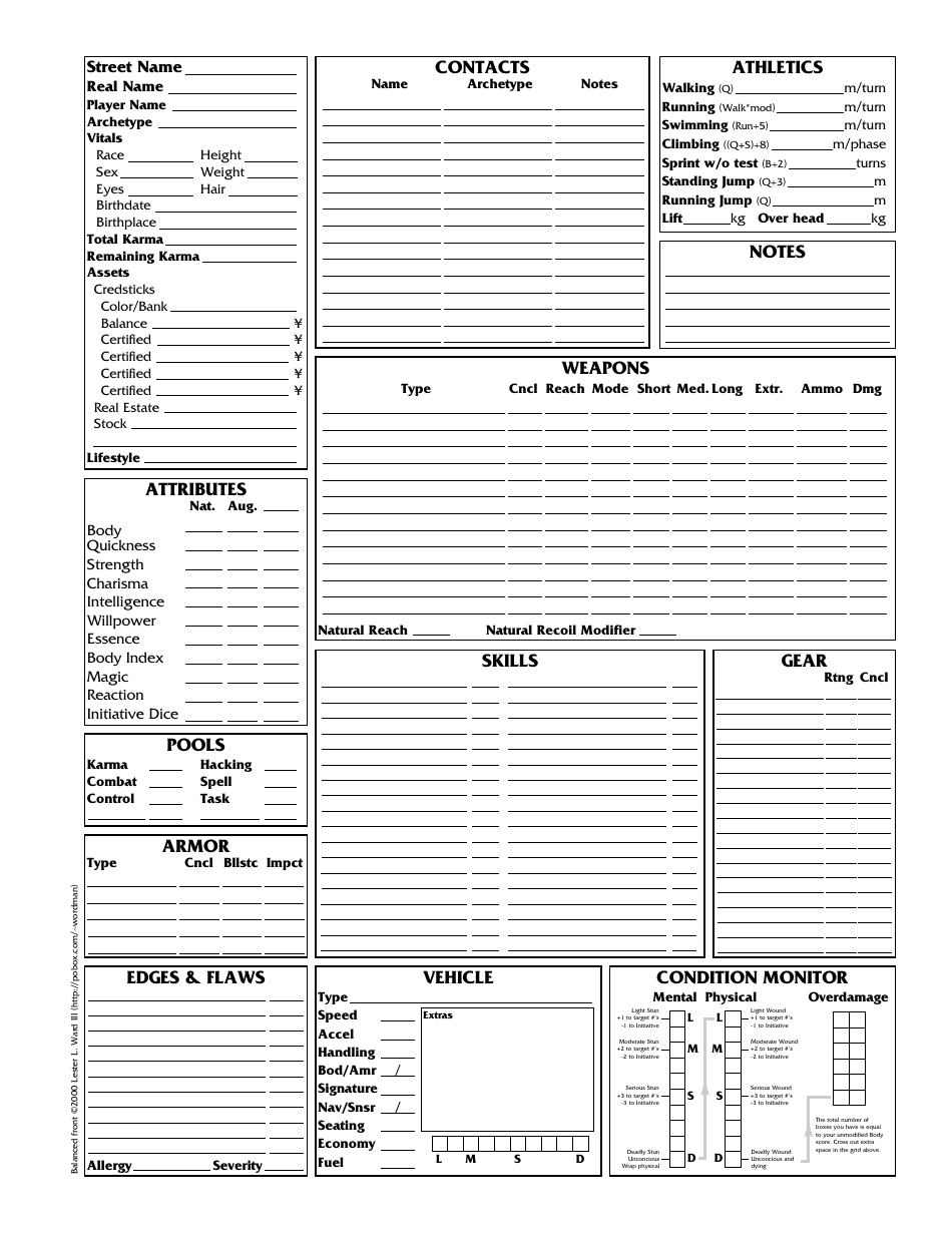 Shadowrun 3.1 Character Sheets, Page 3
