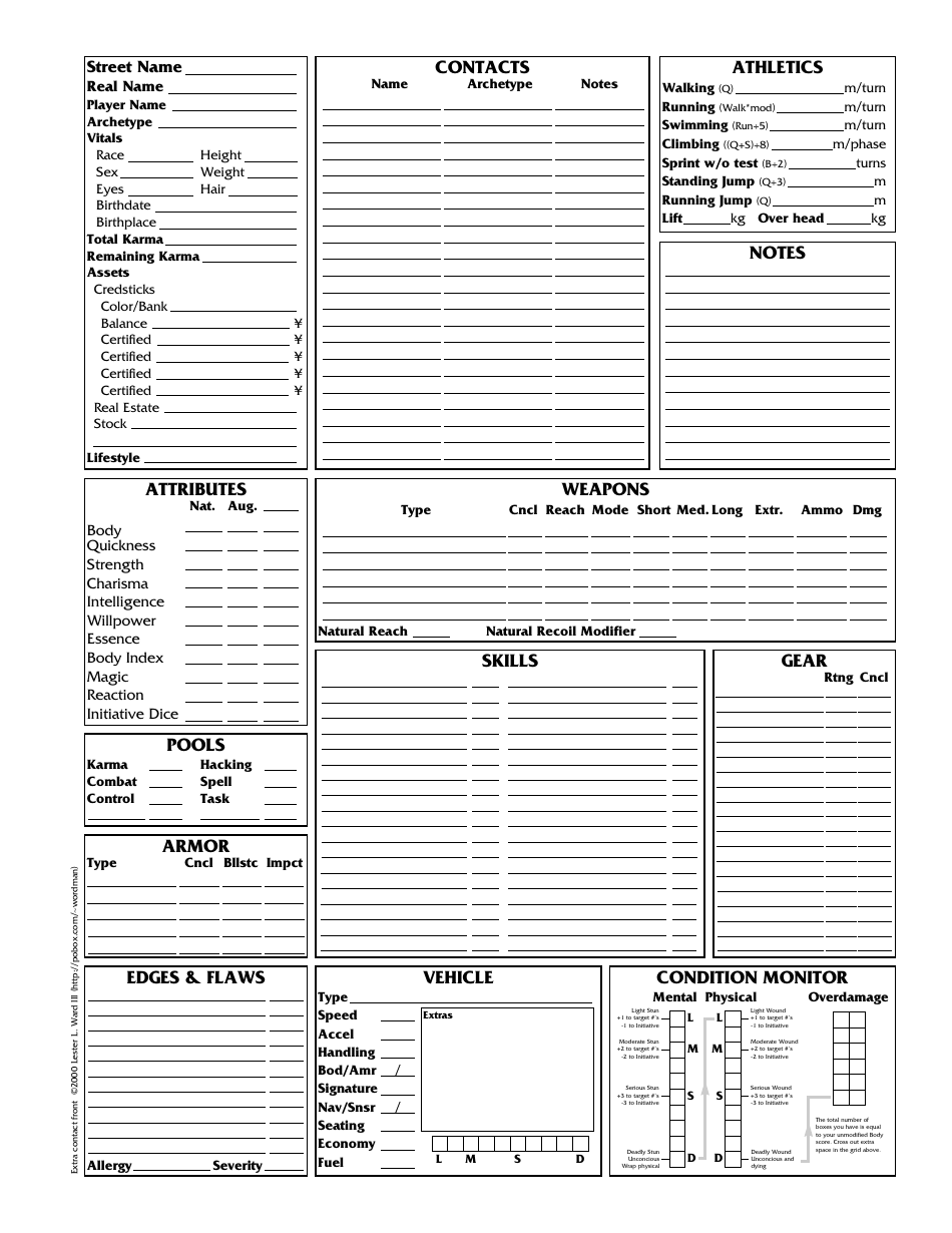 Shadowrun 3.1 Character Sheets, Page 5