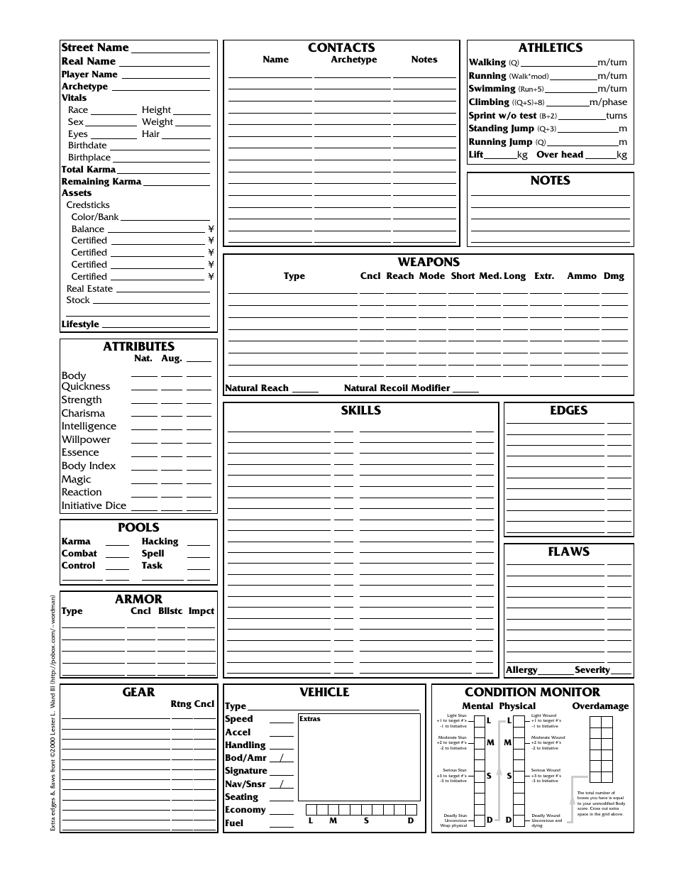 Shadowrun 3.1 Character Sheets, Page 6