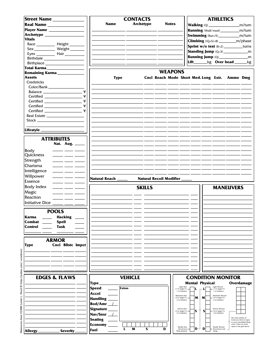 Shadowrun 3.1 Character Sheets, Page 7