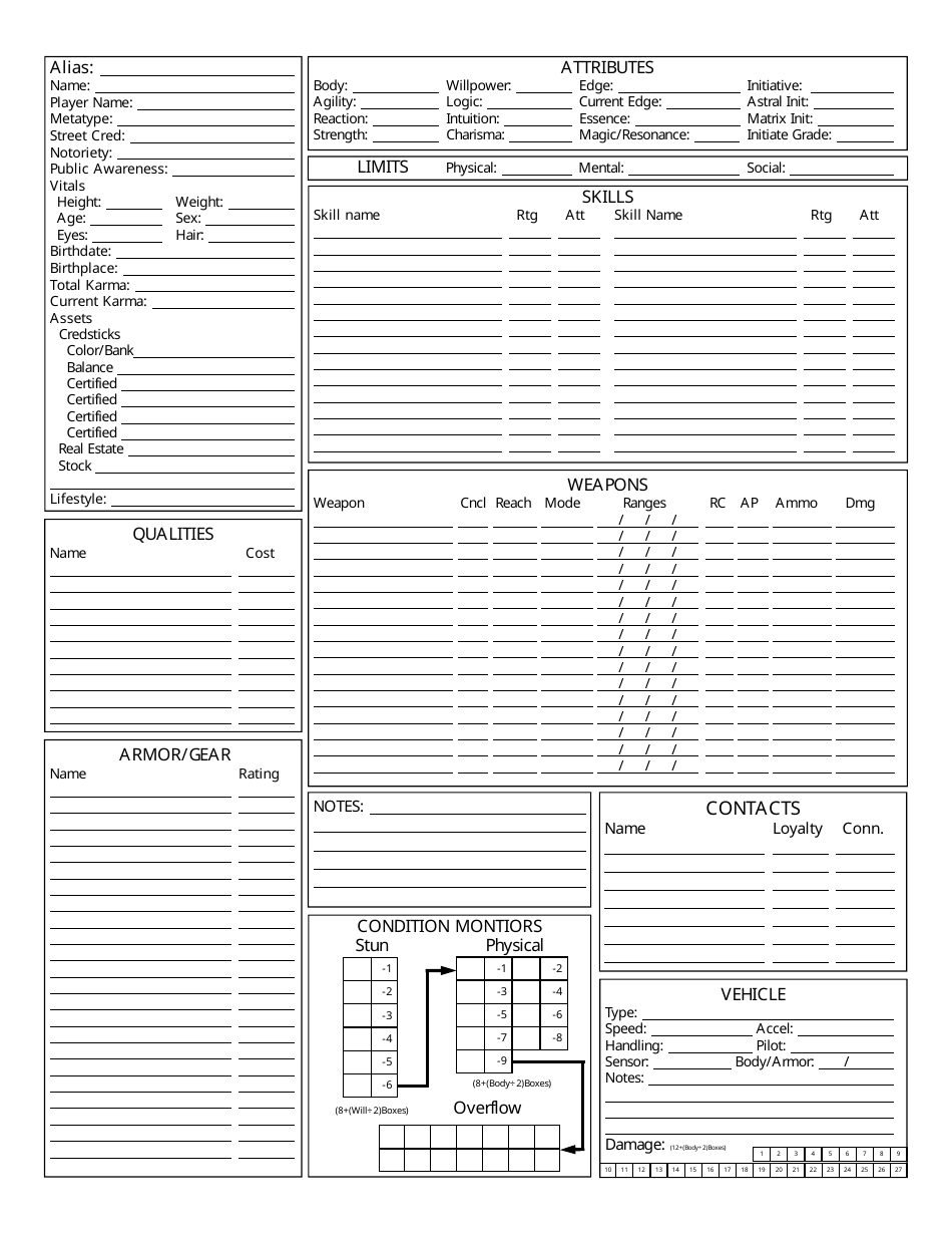 Shadowrun 5th Edition Character Sheets, Page 11