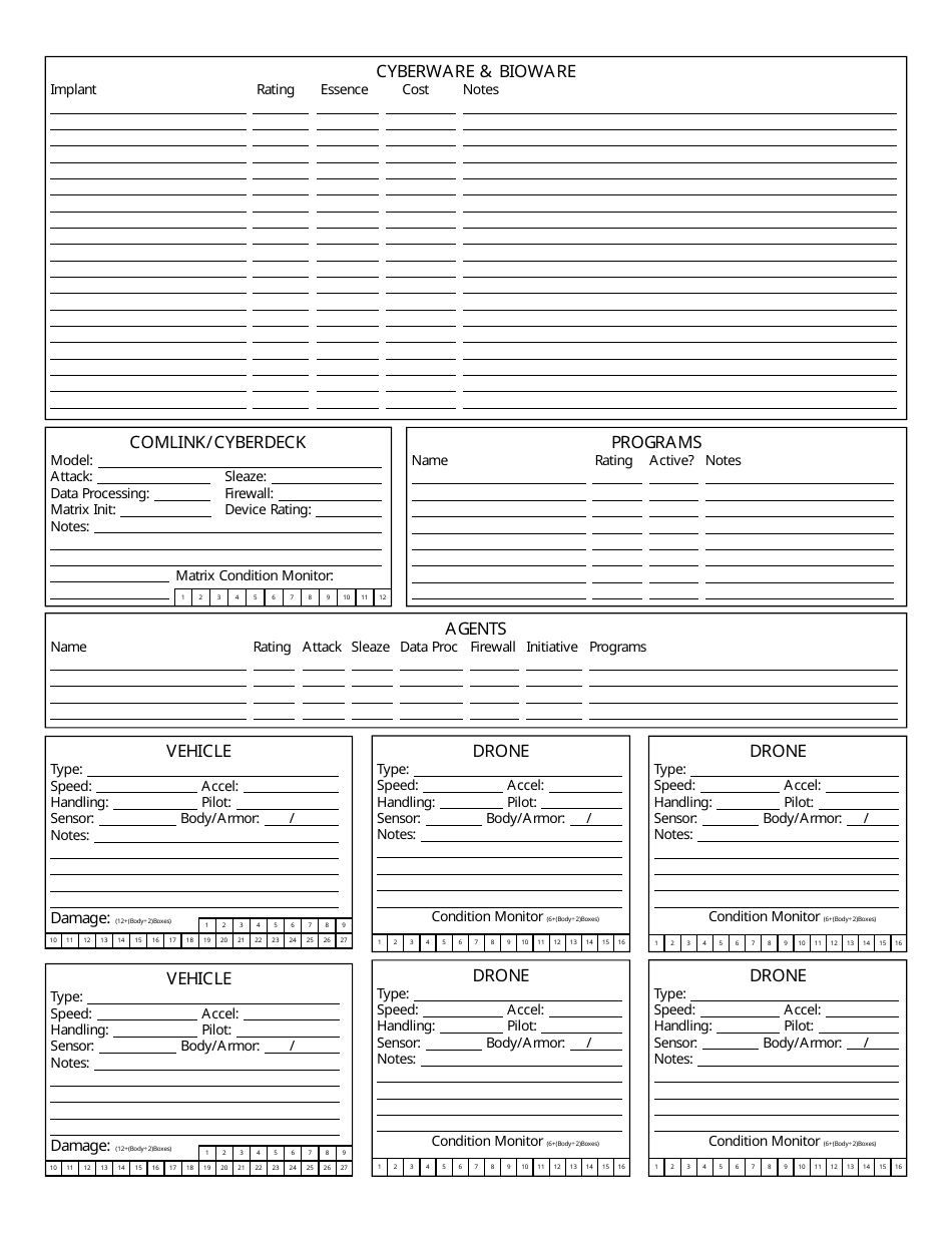 Shadowrun 5th Edition Character Sheets Download Printable PDF ...