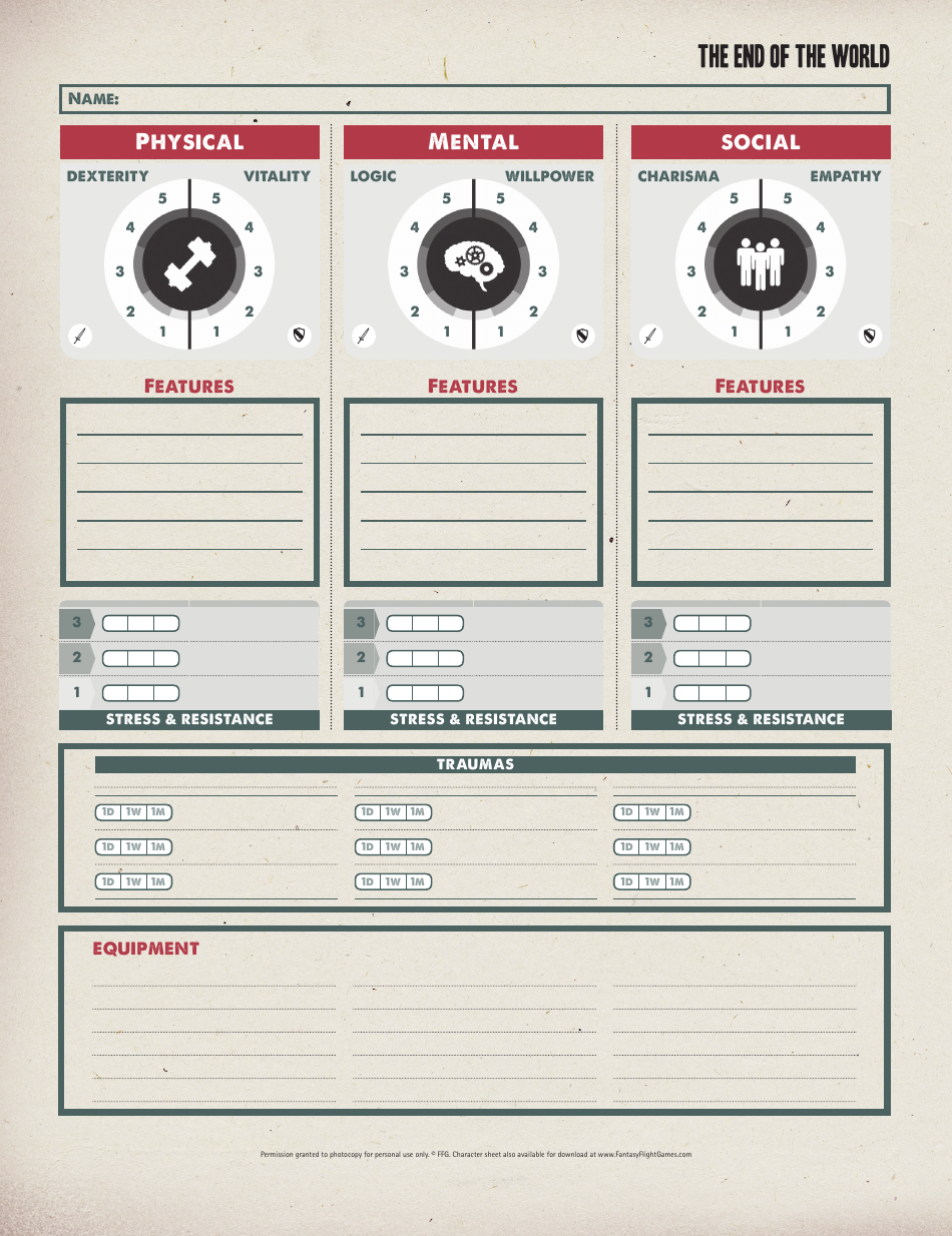 The End of the World Character Sheet - Preview Image