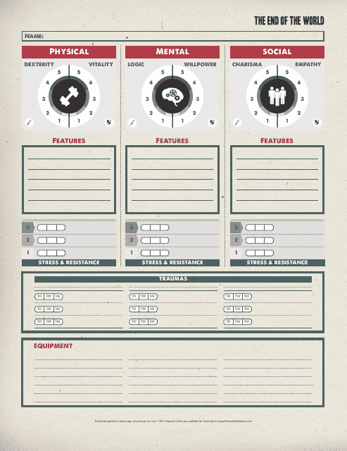 The End of the World Character Sheet