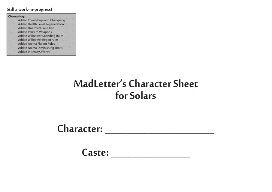 Exalted Character Sheet for Solars - Templateroller.com