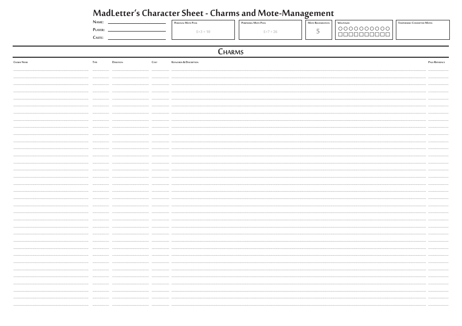 Exalted Character Sheet for Solars, Page 5