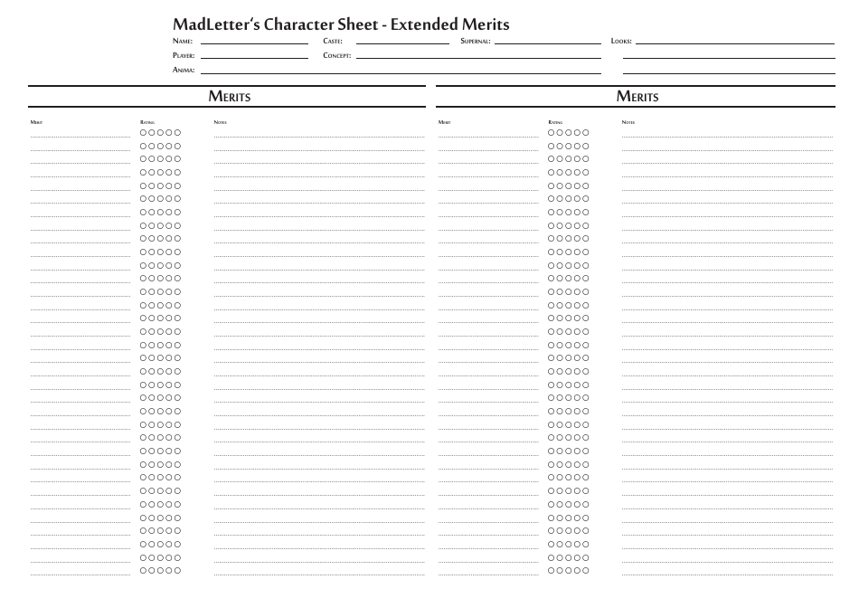Exalted Character Sheet for Solars, Page 9
