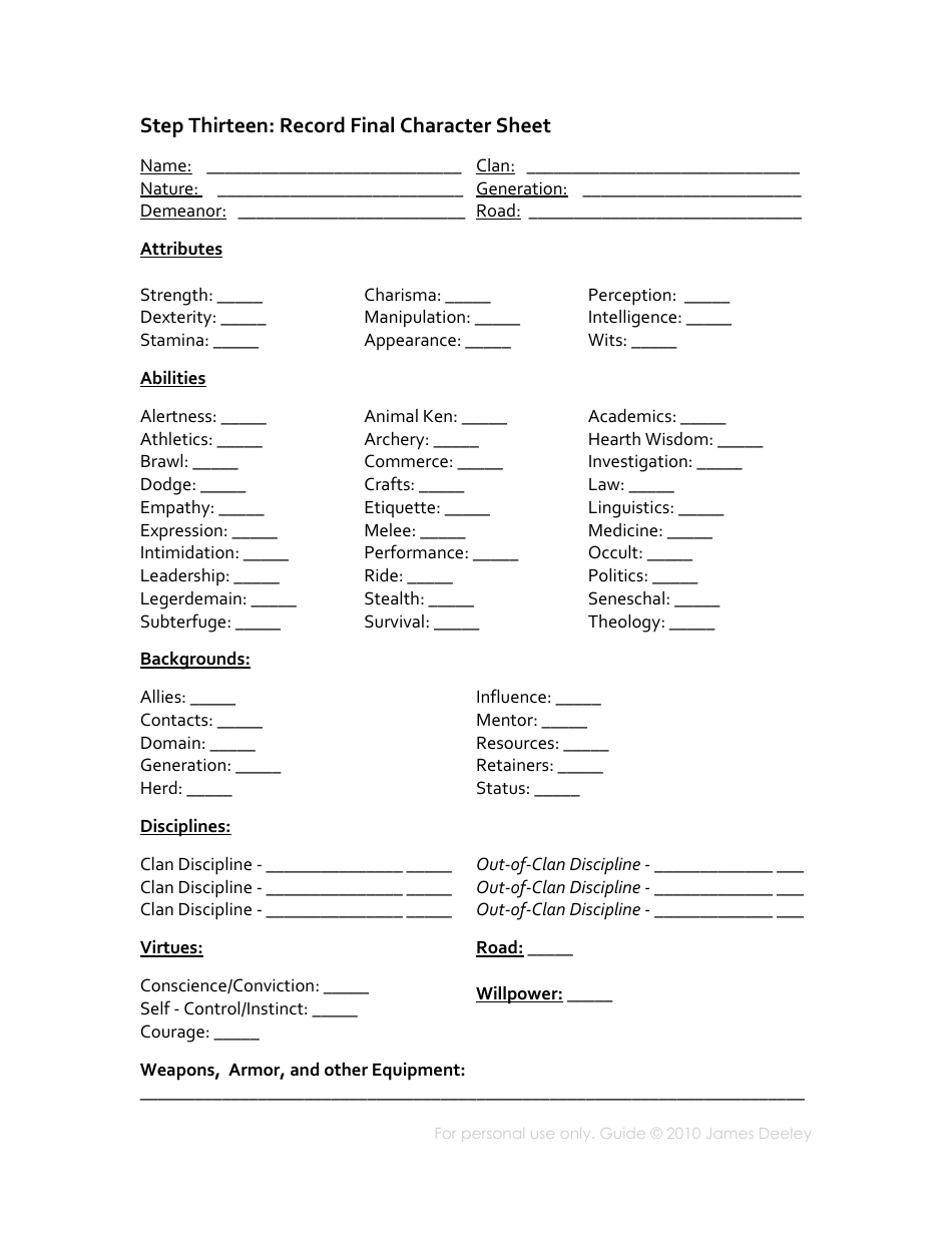 Vampire: the Dark Ages Npc Character Sheet, Page 5