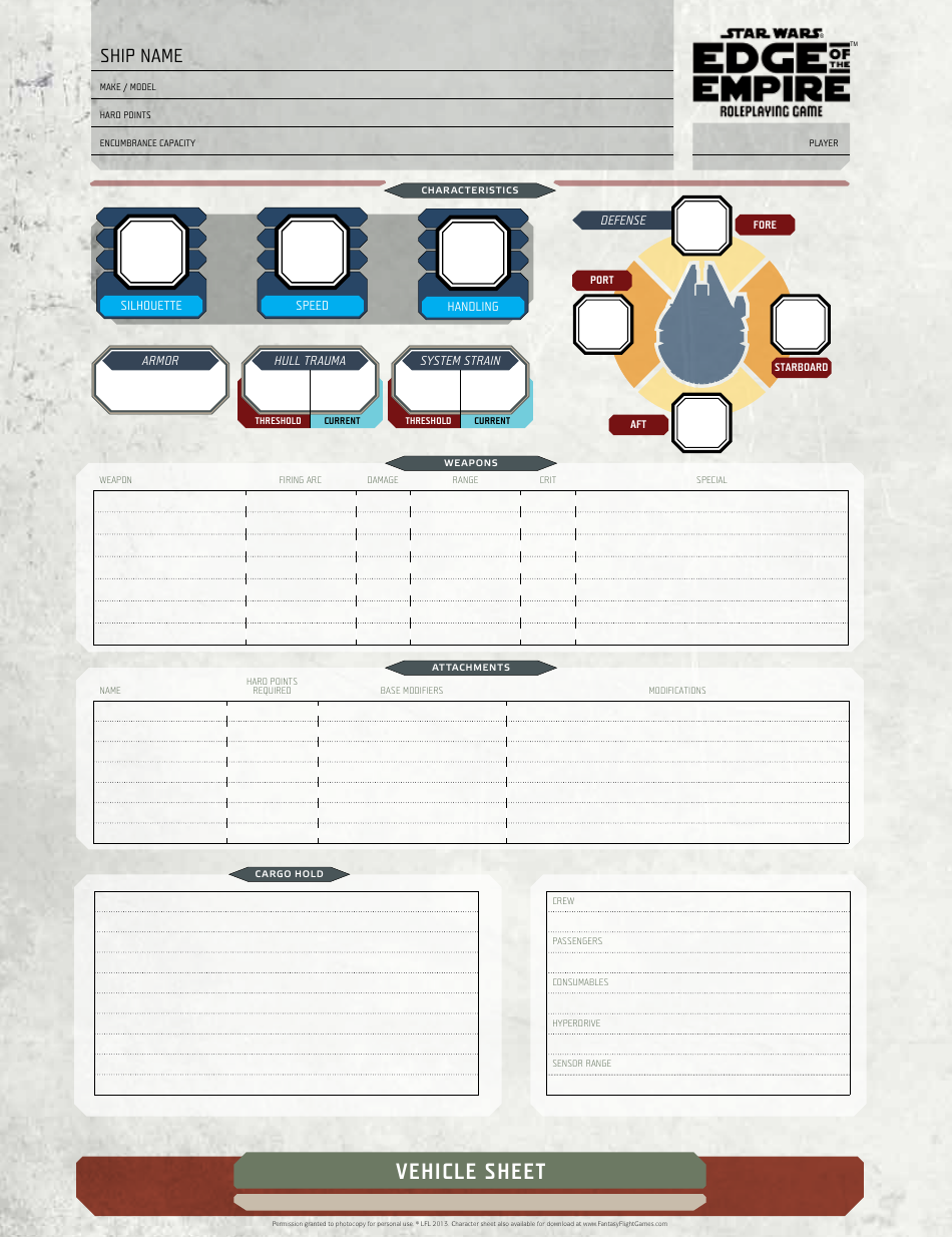 the Edge of the Empire Vehicle Sheet Preview - Templateroller