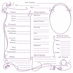 Little Wizards Purple Character Sheet