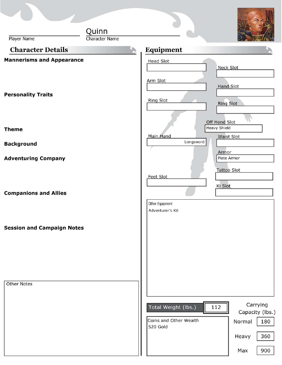 Dungeons  Dragons Good Human Knight Character Sheet, Page 3