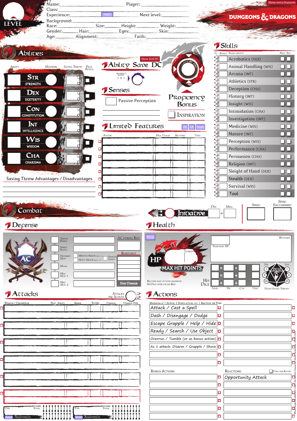 Dungeons & Dragons Gimmicky Character Sheet - Preview Image