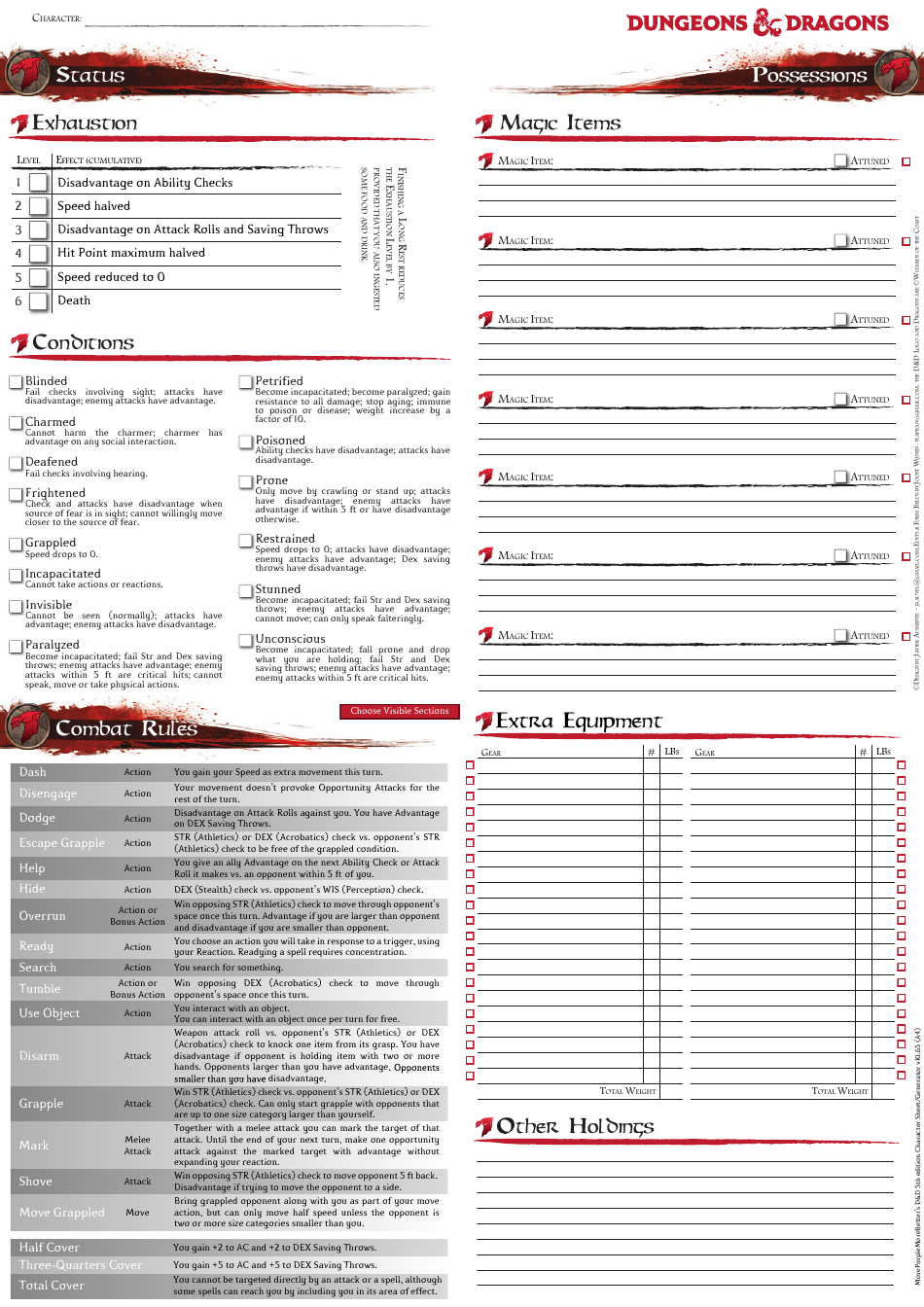 Dungeons  Dragons Gimmicky Character Sheet, Page 3