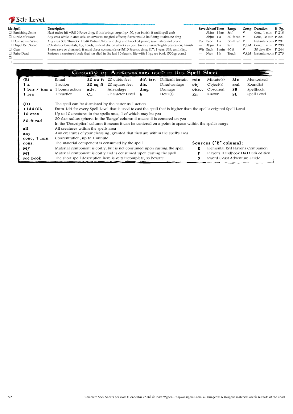 Dd Spells Sheet, Page 15