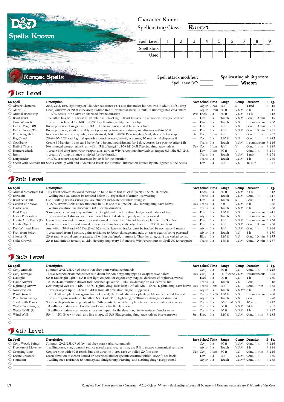 Dd Spells Sheet, Page 16
