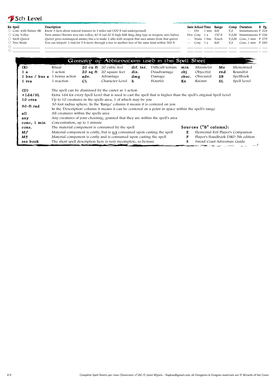 Dd Spells Sheet, Page 17