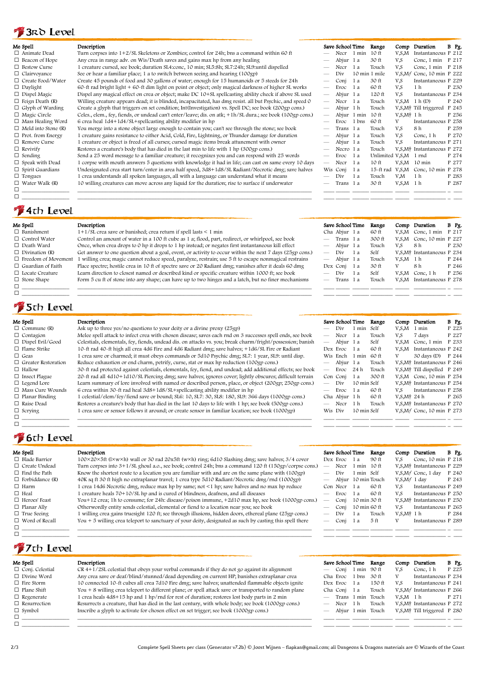 Dd Spells Sheet, Page 7