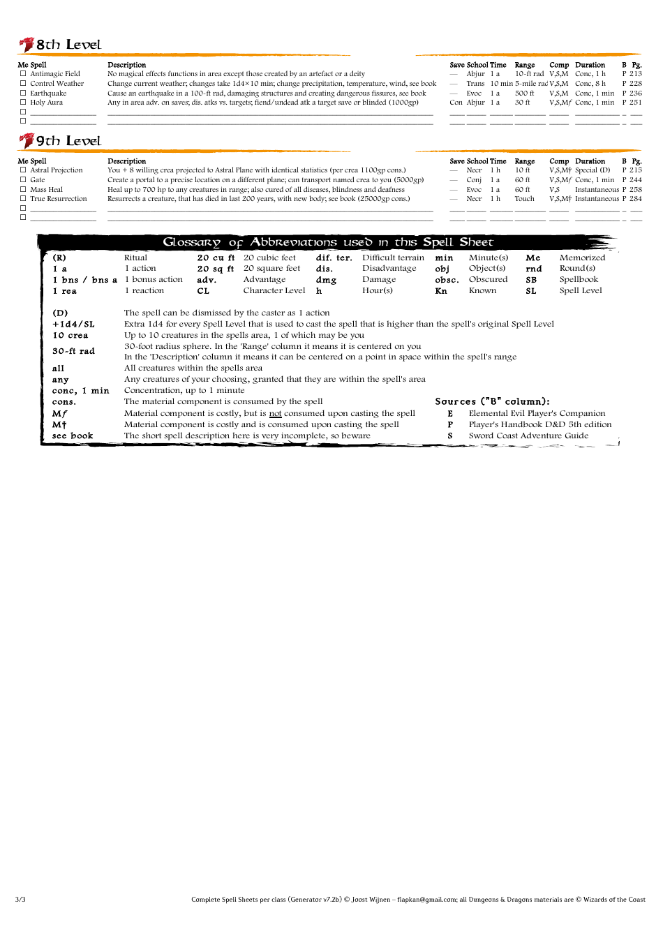 Dd Spells Sheet, Page 8