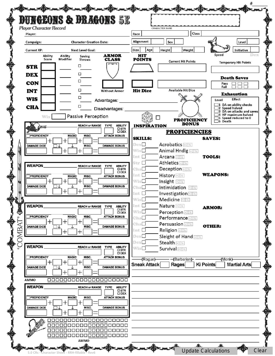 Dungeon & Dragons 5e Player Character Record Sheet Download Fillable ...