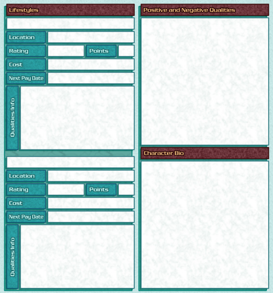 Shadowrun 4th Edition Character Sheet, Page 3