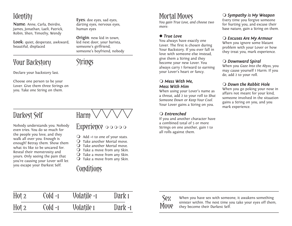 Monsterhearts 2 Character Sheets, Page 14