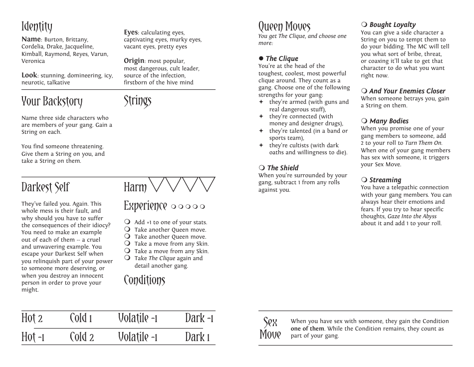 Monsterhearts 2 Character Sheets, Page 16