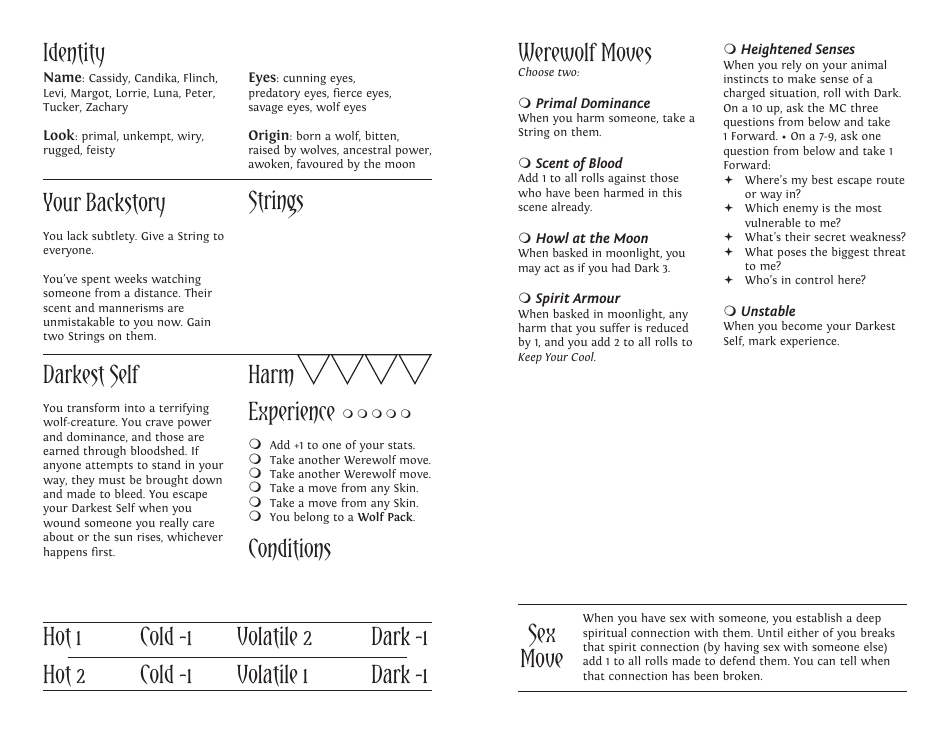 Monsterhearts 2 Character Sheets, Page 20